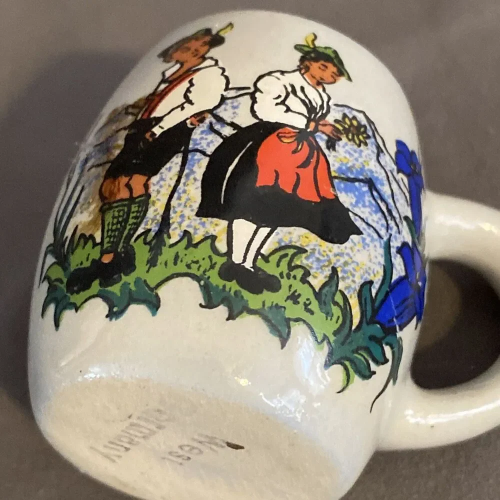 West Germany Stoneware Shot Glass Stein Mug With Handle Miniature Vintage